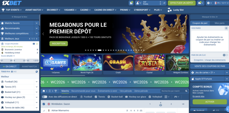 1xBet Bénin, page d'accueil paris sportifs