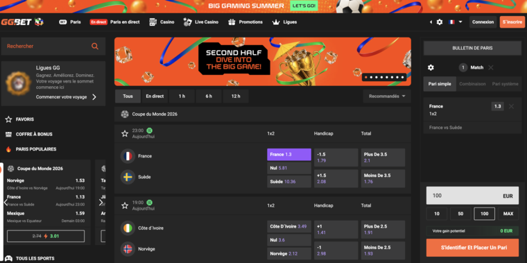 GGBET Bénin, page d'accueil paris sportifs